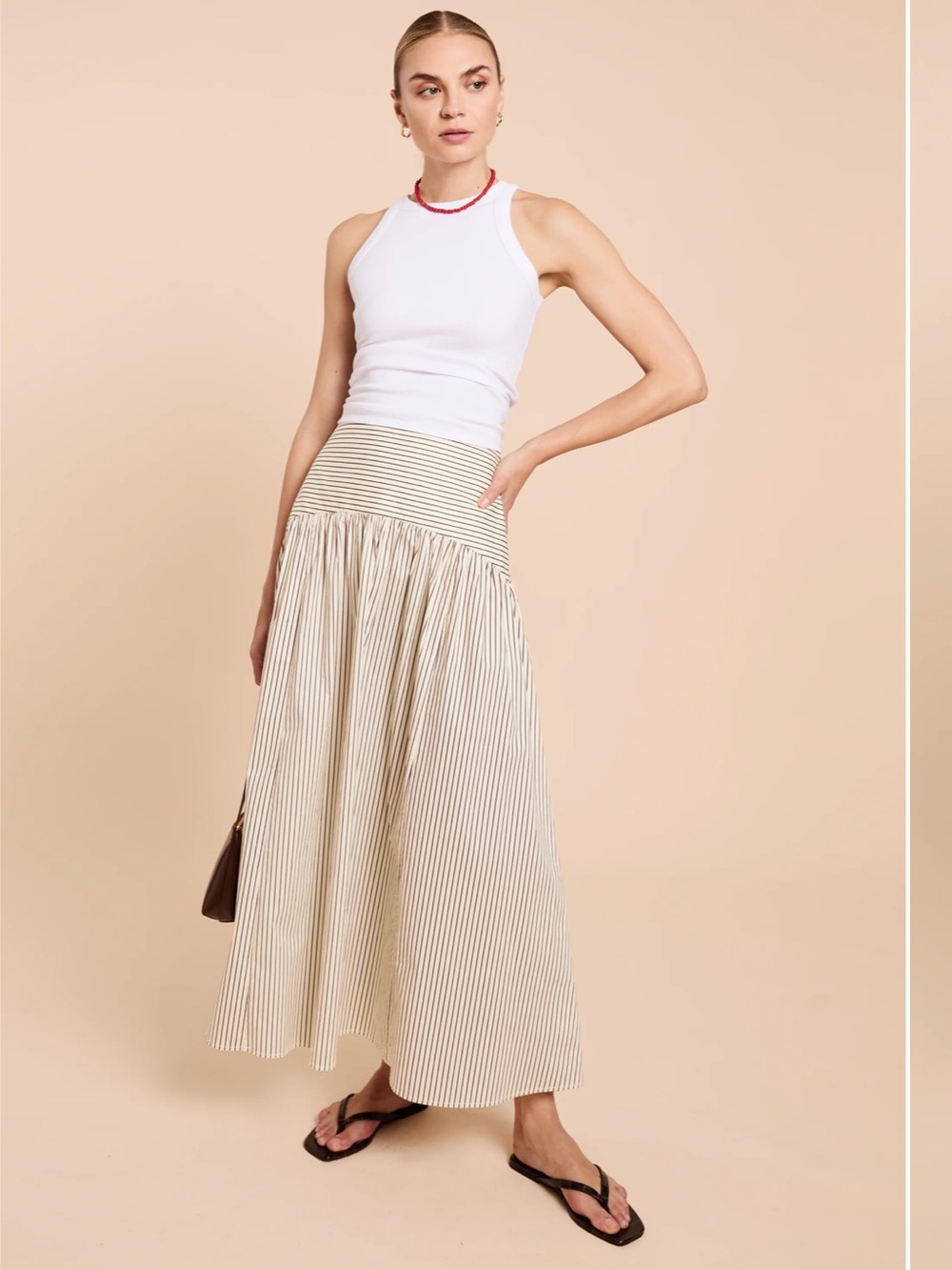 Few moda vashti Staud factory made Beige and brown Striped Maxi Skirt - Picture 3 of 8